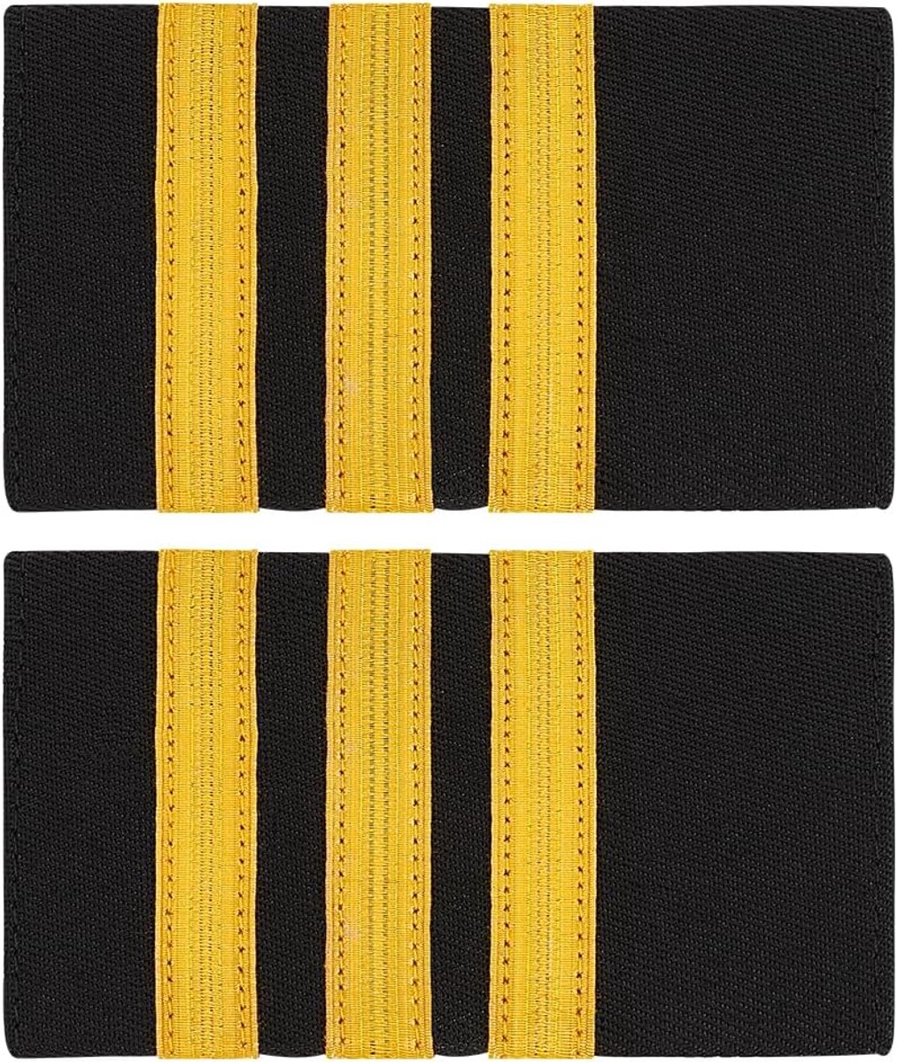 2-delige Pilot Uniform Epauletten, Epauletten met Drie Gouden Strepen Kapiteins Schouderborden voor Piloten Insignia Sliders Cosplay Kleding