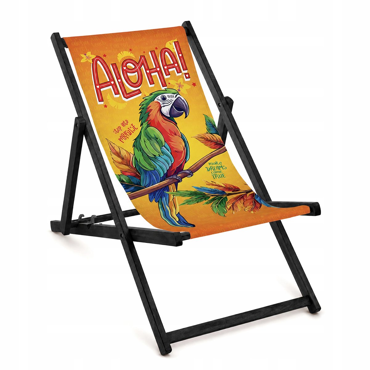 Luxe Houten Loungestoel met Aloha Print - Opvouwbaar & Verstelbaar
