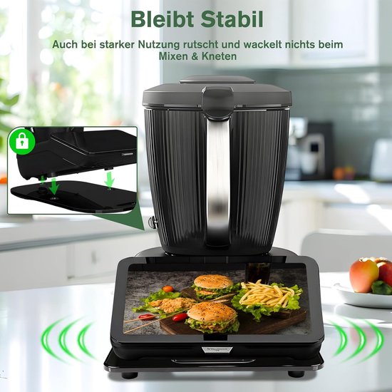 Schuifplaat voor Thermomix TM7 zwart, met siliconen schermbeschermer en 360° draaibare metalen wieltjes, soepel schuivend, antislip, speciaal accessoire voor Thermomix TM7 — afbeelding 2
