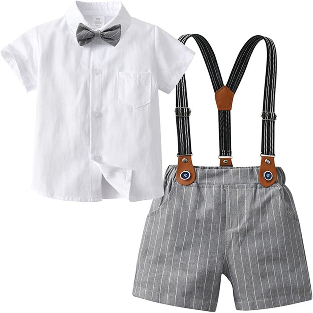 Baby Gentleman Set met bijpassende strik, hemd, bretels en broekje