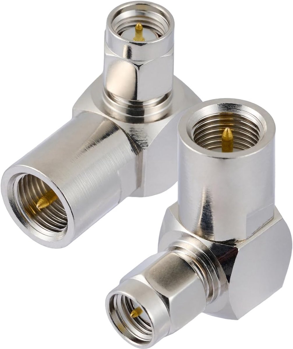 2 Stuks SMA Mannelijk naar FME Mannelijk Haakse Antenne Adapter 50 Ohm SMA naar FME Haakse Hoge Frequentie RF Coaxiale Adapter voor WiFi Radio Coaxiale Kabel Antenne Adapter