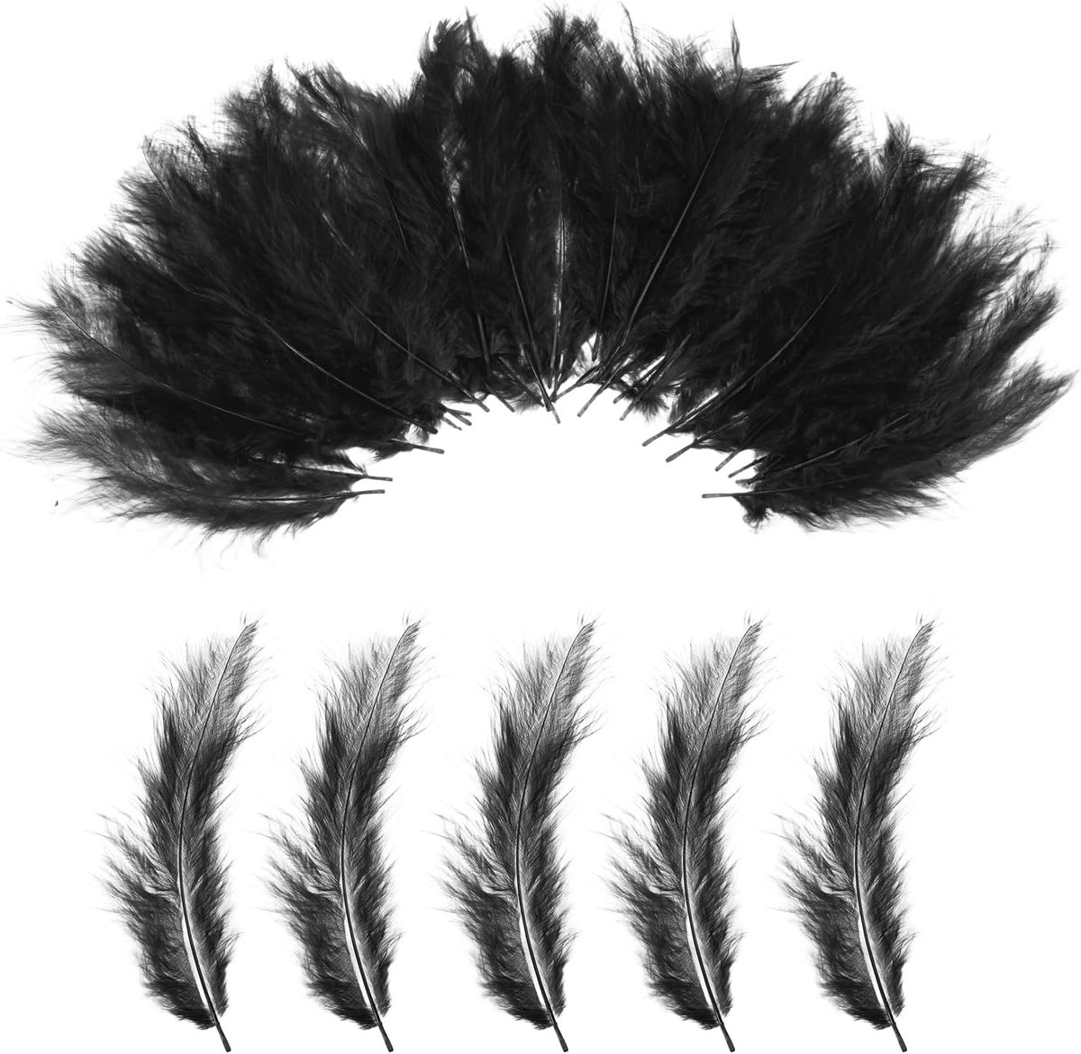Set van 100 pluizige maraboe-veren van kalkoen, 10-15 cm zwarte natuurlijke kalkoenveren voor het maken van dromenvanger, franje, sierversiering, vliegbinden, feestdecoraties