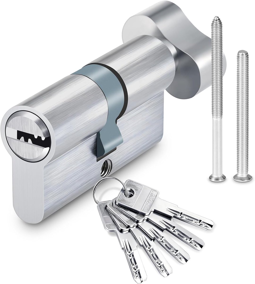 30/30, Euro-cilinderslot, slotcilinder met knop, veiligheidsslot voor huisdeur, cilinderslot 60 mm met 5 sleutels