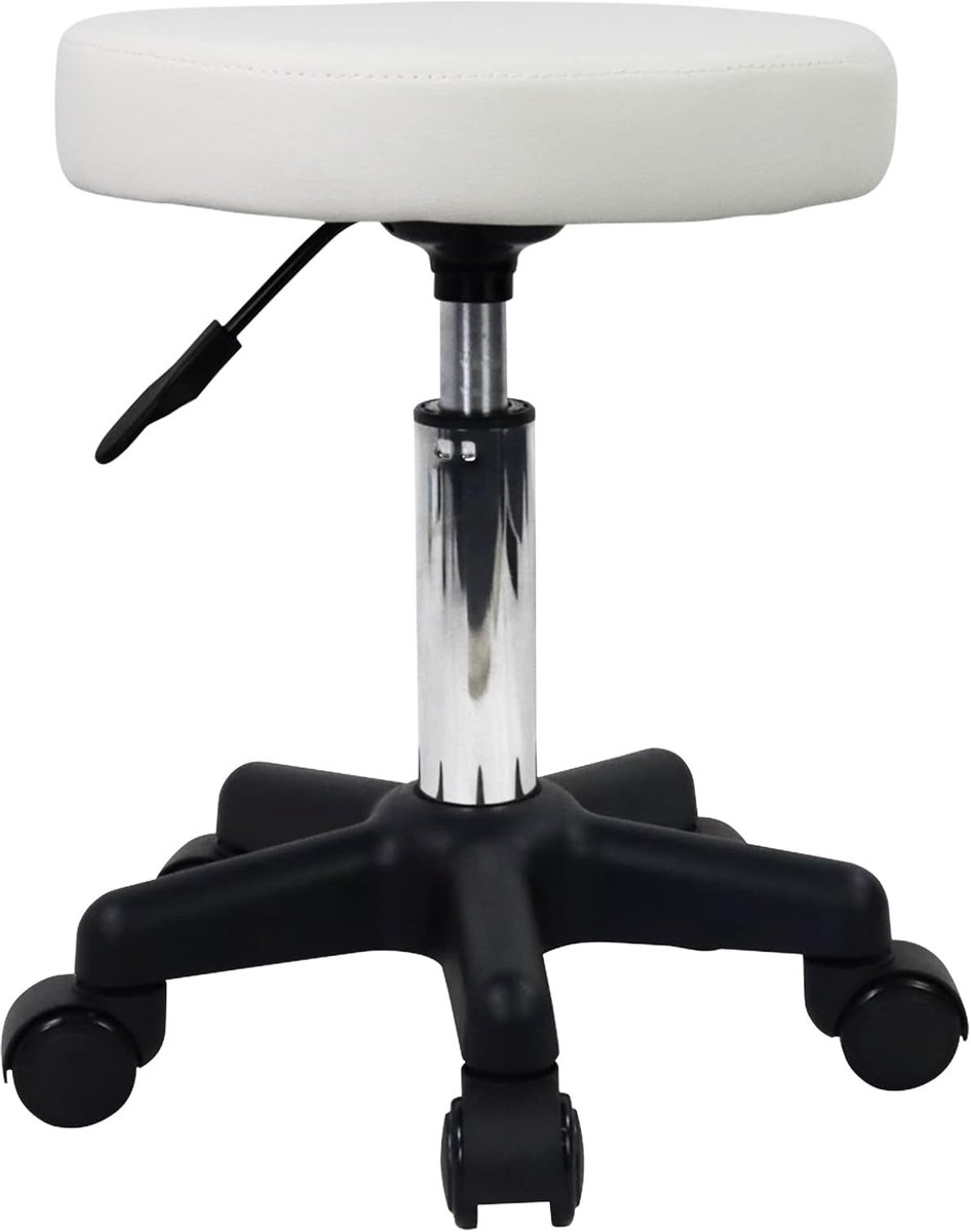 Ronde Rolling Kruk Hoogte Verstelbare Kruk Met Wielen Voor Spa Salon Massage Wit
