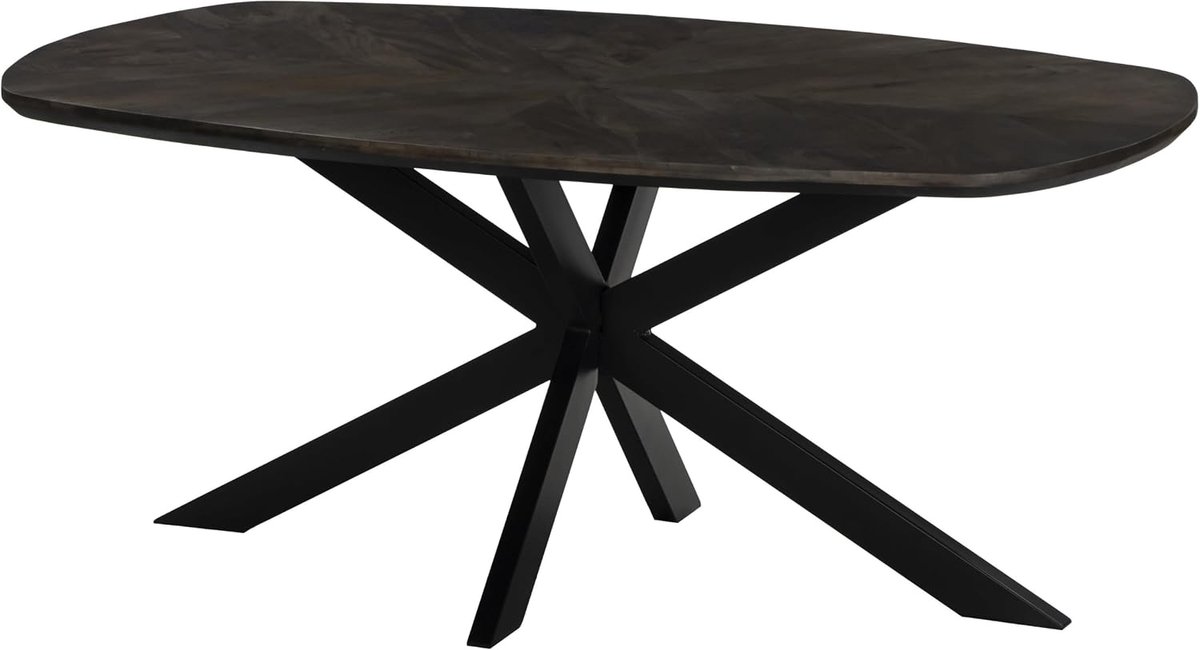 Eettafel deens ovaal mangohout 180cm Bali walnoot bruin ovale industriële tafel duurzaam mango eetkamertafel hongaarse punt