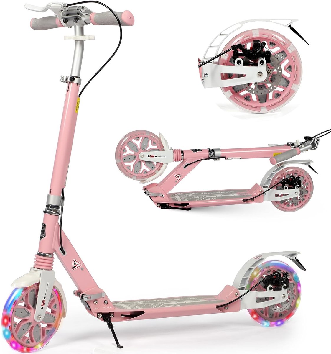 Scooter voor kinderen van 8-12 jaar, 200 mm grote wielen scooter voor volwassenen met schijfremmen, volwassen scooters met draagriem en dubbele schokabsorptie