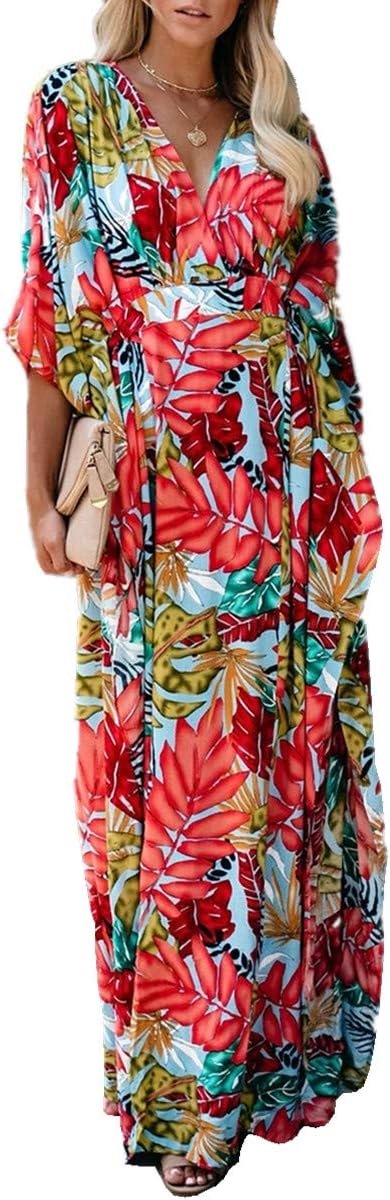 Zomer Bohemian Lange Kaftan Etnische Patroon Maxi Jurk Strand Bikini Cover Ups Sunblock