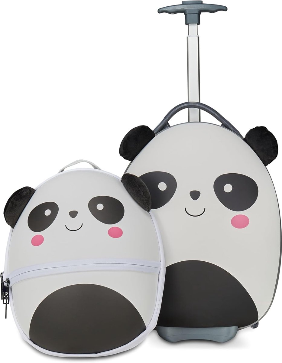 Trolley + rugzak met harde schaal voor kinderen, fancy dieren, wit en zwart, panda-patroon, kinderen, anti-kantelvoet, school en vrije tijd, Wit, Eén maat, modern