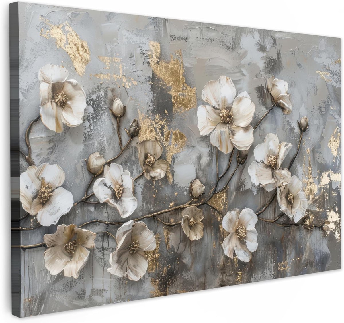 120x80 cm Tuinposter Tuin Tuinposters Voor Buiten Decoratie Tuindecoratie Garden Outdoor Balkon Poster Terras Posters Bloemen - Wit - Grijs - Goud - Luxe