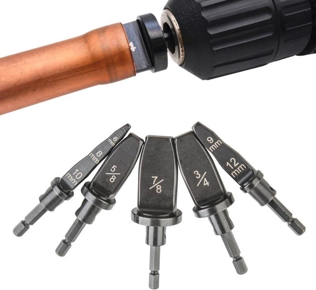 Set van 5 multifunctionele krimpboren van koper voor HVAC-reparatie met bits in de maten 6/8/9/10/12/16/19/22 mm