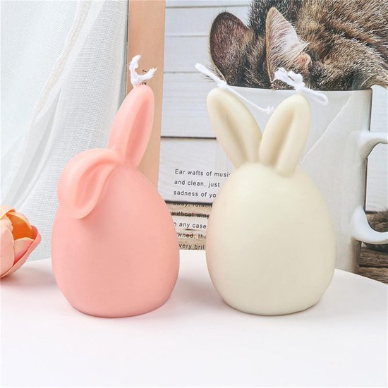 2 stuks paashaas siliconen vorm 3D paashaas kaarsvormen zeepvorm siliconen bakvorm oren haas mousse taartvorm voor taartdecoratie, chocolade, zeep, sojawas kaarsen, paascadeaus — afbeelding 3