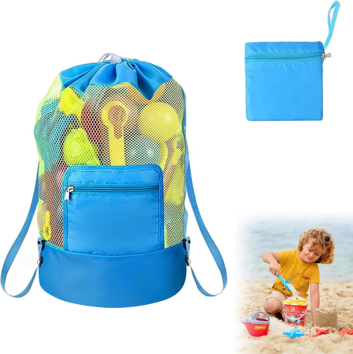 Strandspeelgoedtas voor kinderen, zandspeelgoedtas met verstelbare