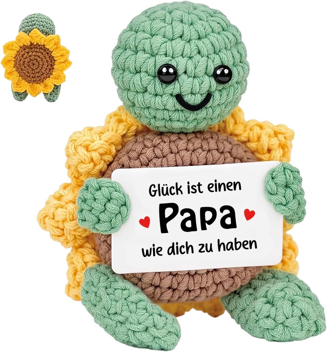 Positieve schildpad-cadeaus voor papa, pocket hug, zonnebloemschildpad, geluksbrenger, handgemaakte gehaakte turtlefiguren, beste papa cadeaus voor verjaardag, Vaderdag, Kerstmis