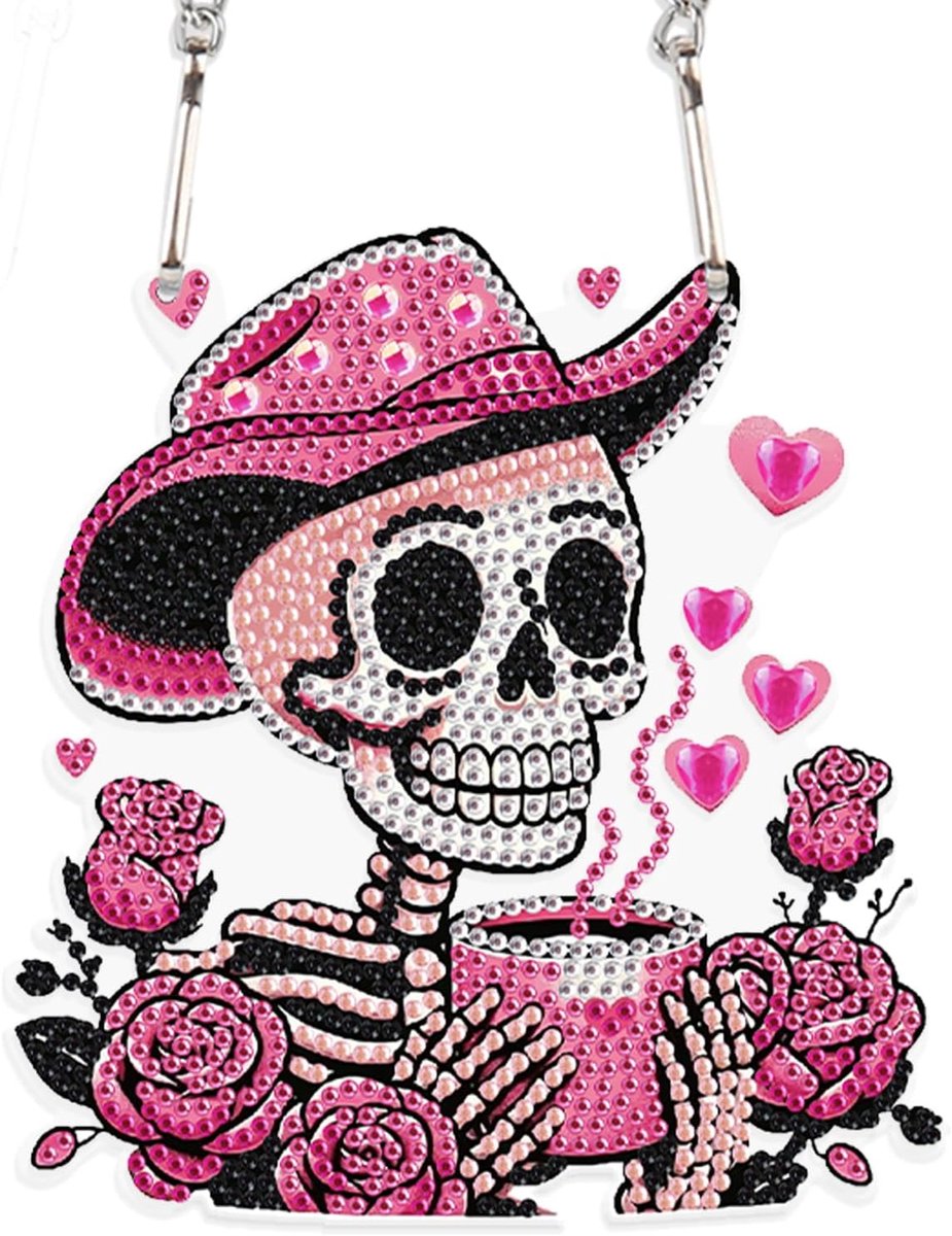5D Speciale Diamond Painting Hanger Schedel Roze, Liefde Diamant Schilderij Zonnevanger, Diamant Schilderij Suncatcher Kristallen Ornament, Hangende Decoratie voor Raam Tuin