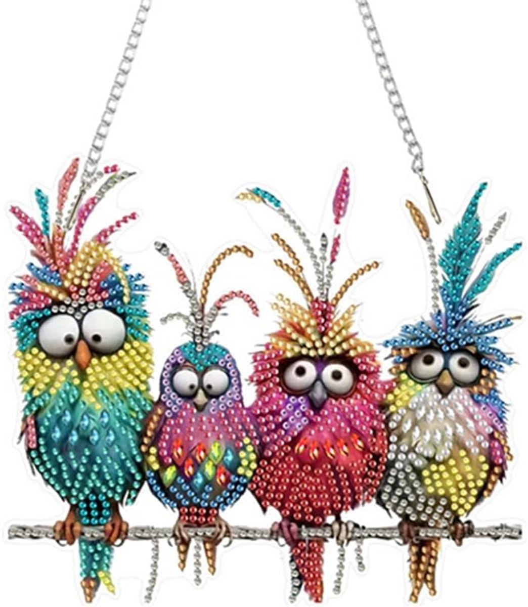 Diamant schilderij papegaaien op schommel hangende ornamenten diamant schilderij hangende ornamenten 5D acryl ornamenten met ketting raam decoratie vogel (hangers)