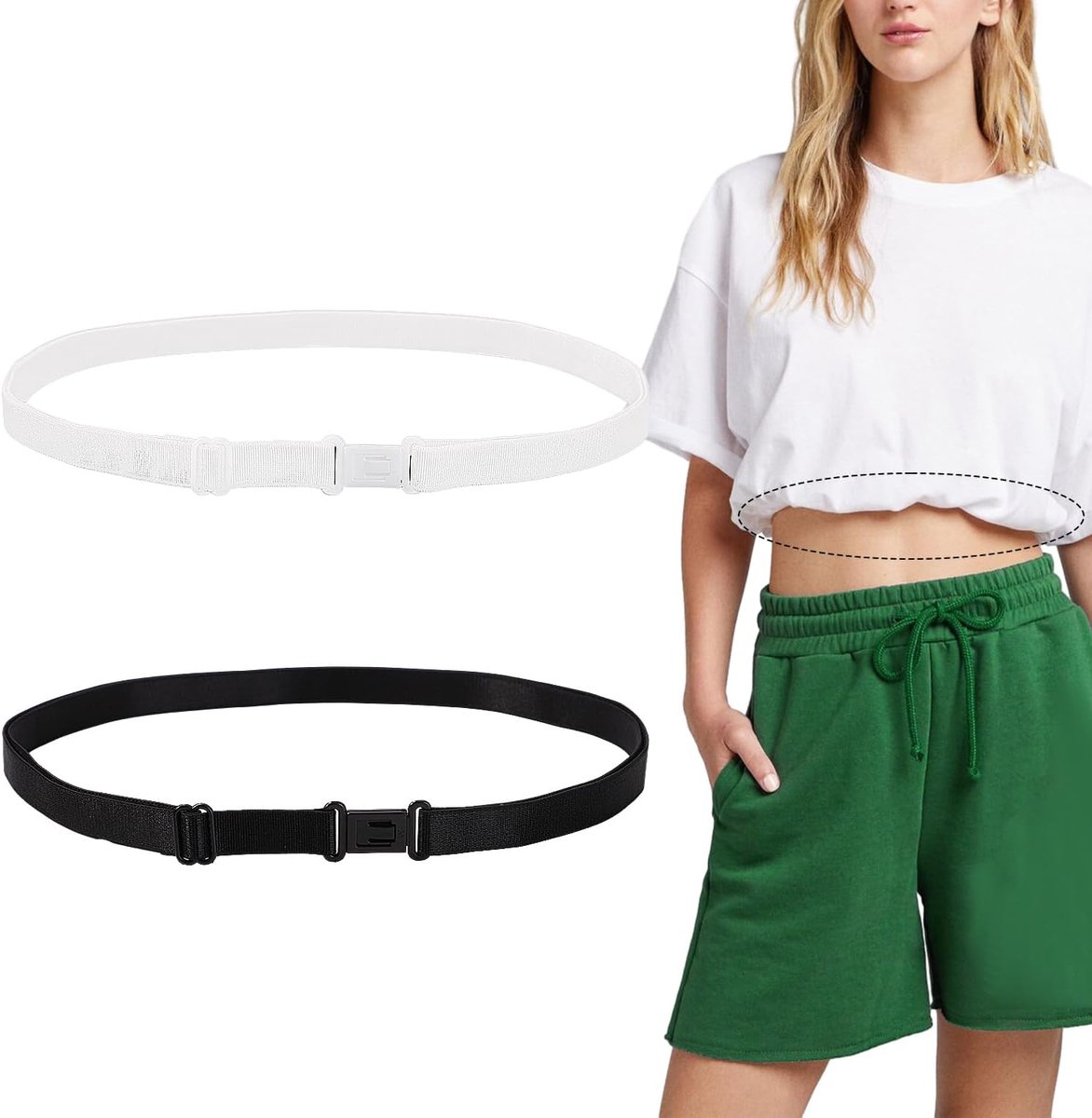 2st Verstelbare Crop Tuck Band voor Shirts, Shirt Tuck Band Shirt Cropping Band Elastische Crop Top Band voor Dames, Verander de Stijl Van je Tops (Zwart + Wit)
