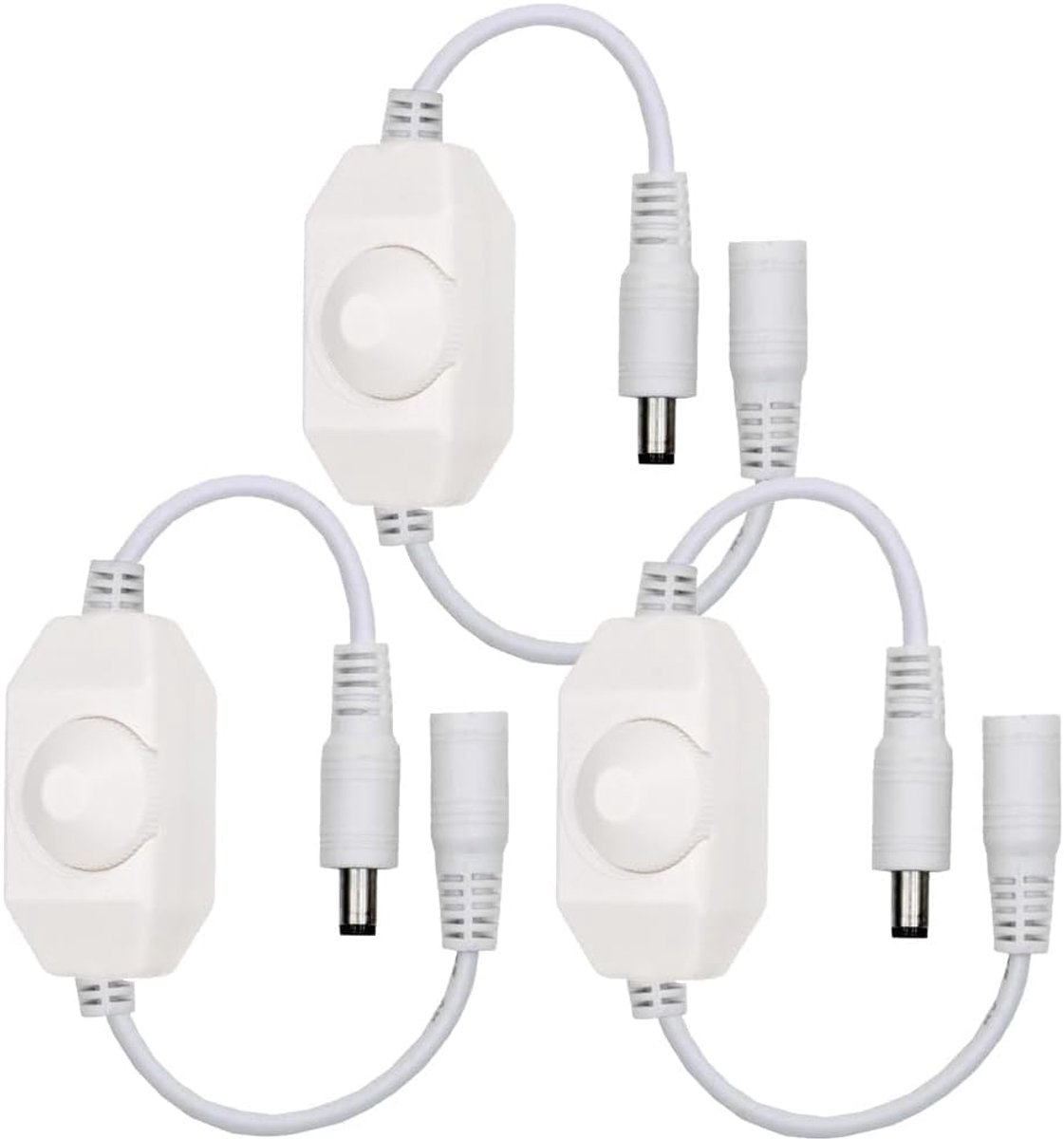 3 stuks witte DC12V-24V LED Stripverlichting Dimmer Schakelaar PWM Roterende Dimmer Controller Inline Dimmer Schakelaar voor LED lichtsnoeren Kerstverlichting