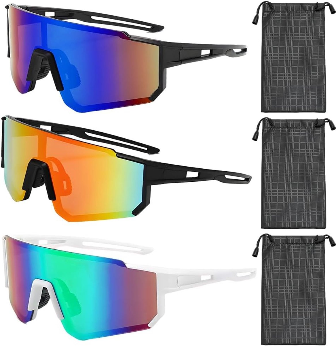 3 stuks, gepolariseerde fietsbril, UV400-bescherming, snelle bril, rave, sportbril, zonnebril voor jongens en meisjes, outdooractiviteiten, fietsen, rijden, hardlopen, golf