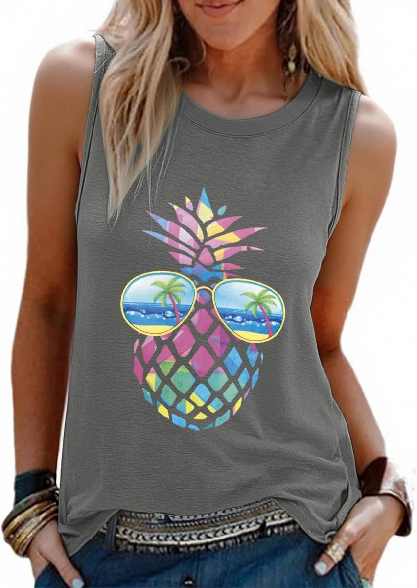 Heekpek Tanktop dames zomer print tanktop ronde hals casual mouwloos T-shirt basic tops