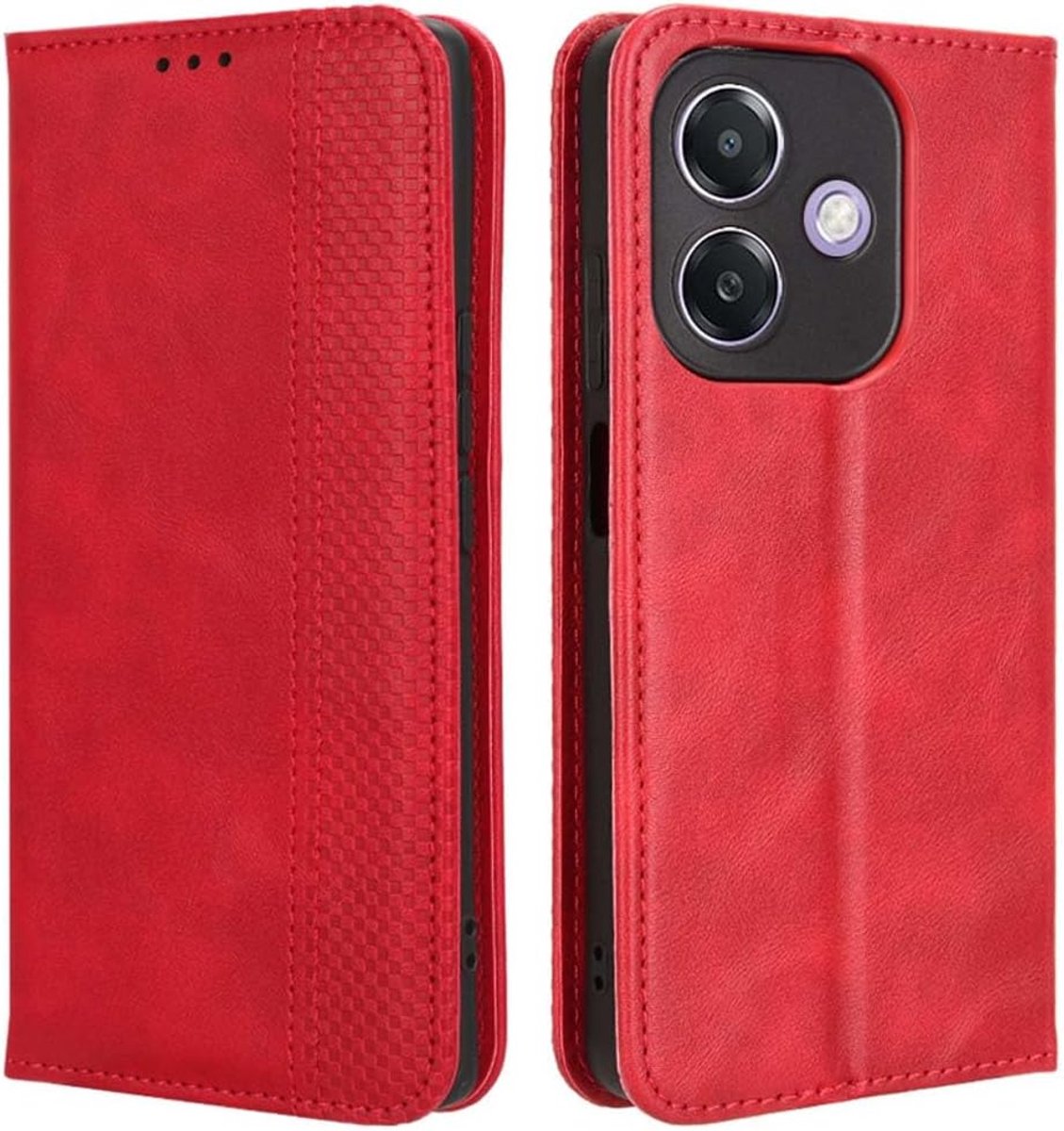 Lederen portemonnee Hoesje voor Oppo A40 4G / A40m / Oppo A60 5G, flip cover met kaartsleuven en geldcompartiment, schokbestendig, magnetische sluiting, stand functie -rood