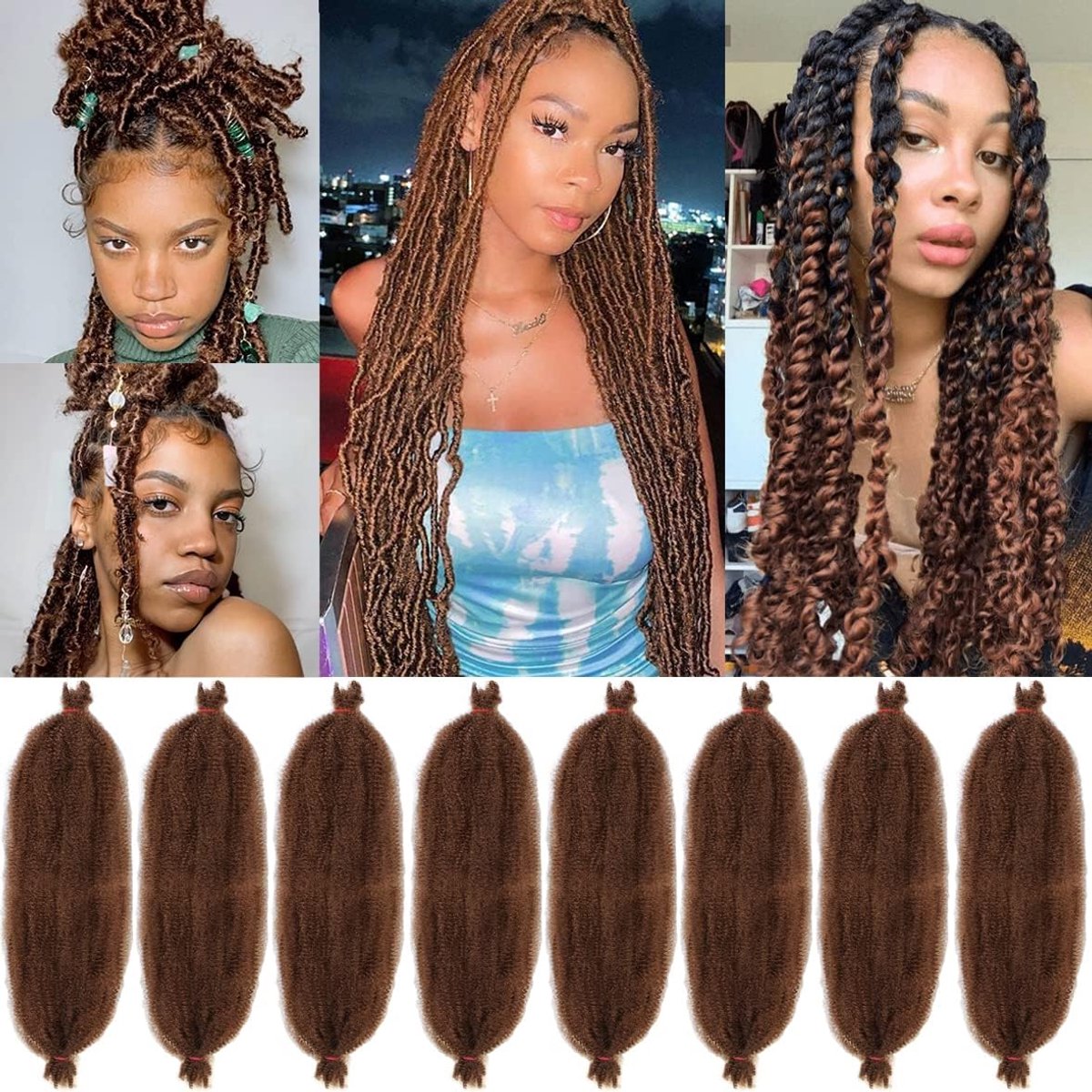 40,6 cm (16 inch), voorgedraaid haar voor Afro Marley Locs 8 packs Pre-Fluffed Popping Spring Twist Crochet Hair voor Distressed Locs Afro Kinky Curly Marley Braiding Hair Extensions /30#