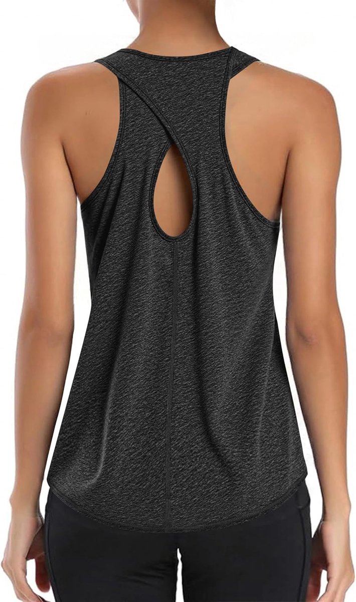 Sporttanktop voor dames, ronde hals, mouwloos T-shirt, sporttop, licht, sneldrogend, ademend, met holle rug, yoga, shirt, hardlopen, fitness, tanktop