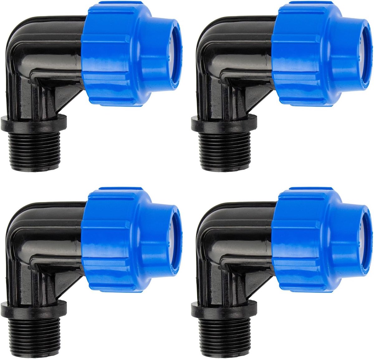 Hoek 90 graden met buitendraad: verbindingsstuk voor aansluiting aan het buisuiteinde, 25 mm x 3/4 inch, Quick&Easy verbindingstechniek, zelfdichtende schroefdraadverbinding (4 stuks)