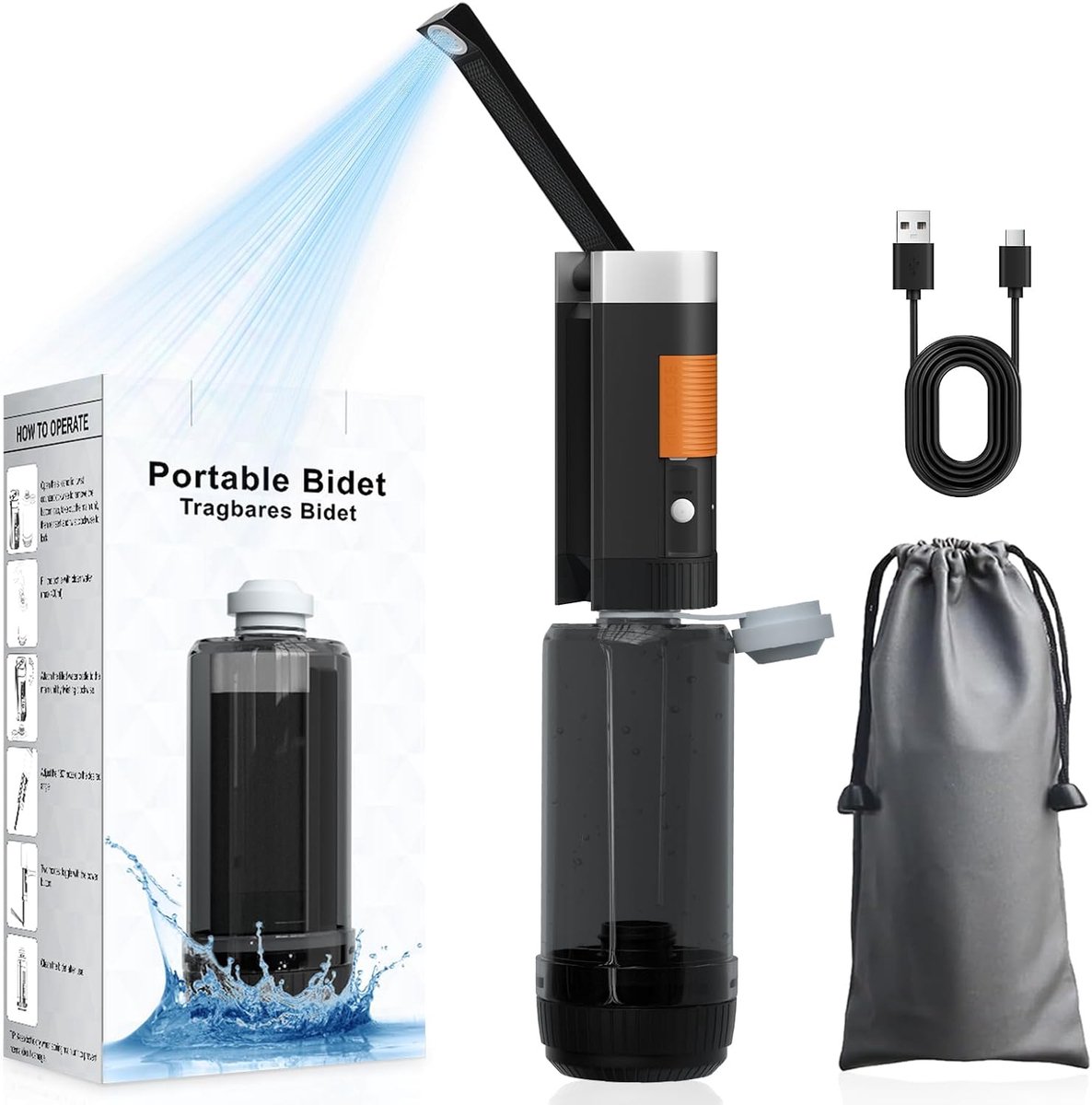Draagbare Bidet, 400ml Grote Capaciteit USB Oplaadbare Elektrische Reis Bidet, Handheld Sproeier met Max 680ml/Min Hoge Druk voor Toilet Vrouwen Mannen Persoonlijke Hygiëne Reiniging
