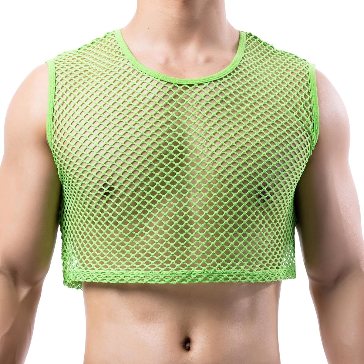 Heren sport onderhemden visnet crop top mesh doorschijnende gewassen halve tank tops nieuwigheid T-shirts ondershirts voor mannen