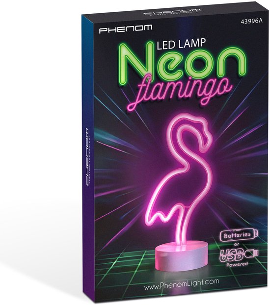 Nachtlamp Kind - Neon LED Flamingo Lamp Kinderkamer - Roze - op USB of op Batterij - LED Neon Tafellamp - Flamingo Nachtlamp - Sfeerverlichting voor Kinderkamer - Bureau - Slaapkamer - Woonkamer - 29,5 cm van PHENOM LIGHTING TECHNOLOGY — afbeelding 3
