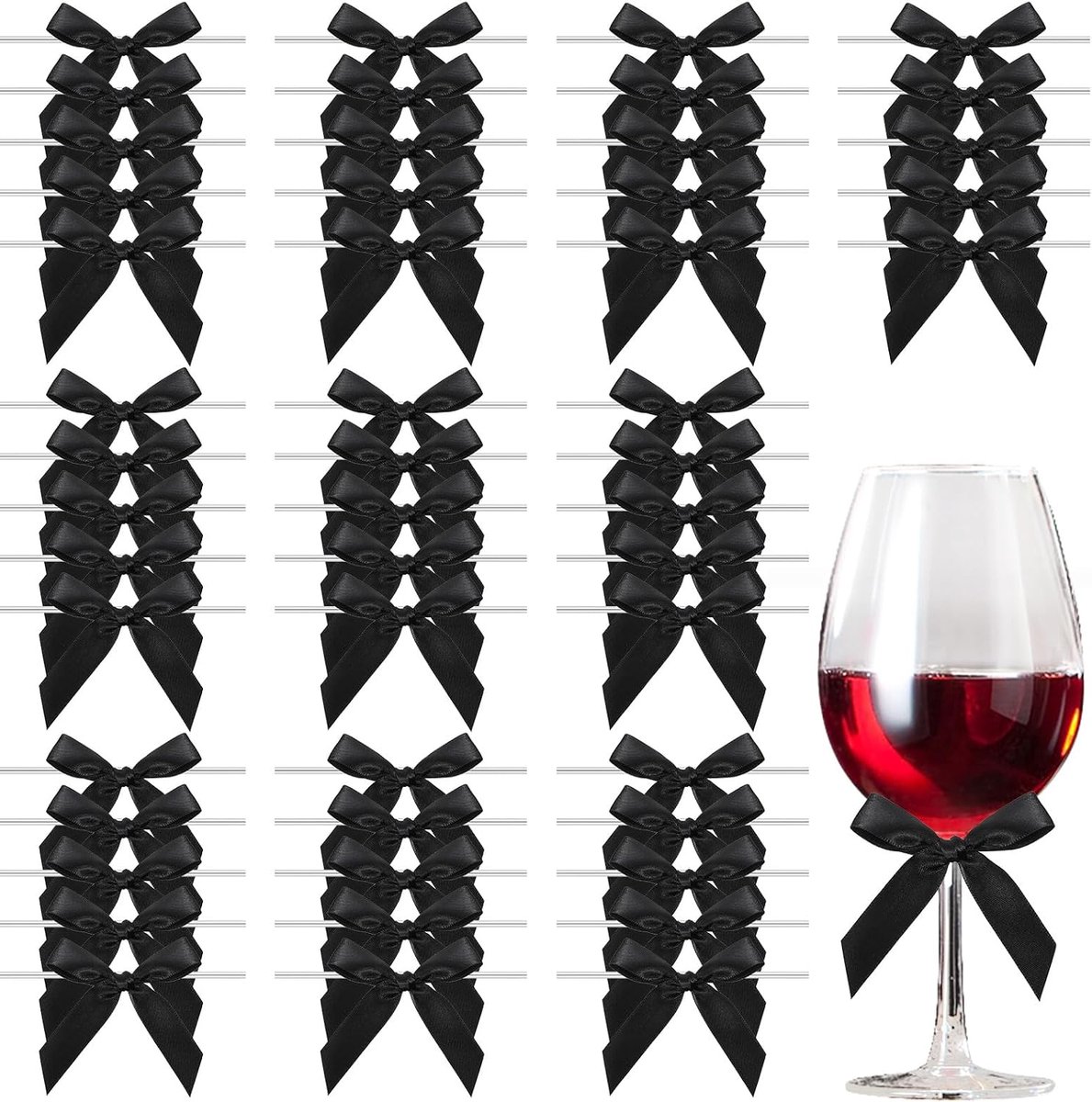Strikken voor geschenkverpakking, kleine satijnen lint twiststrikken, zwarte decoratieve strik voor Valentijnsdaggeschenken, ballonnen, doe-het-zelf ambachten, taartdecoraties