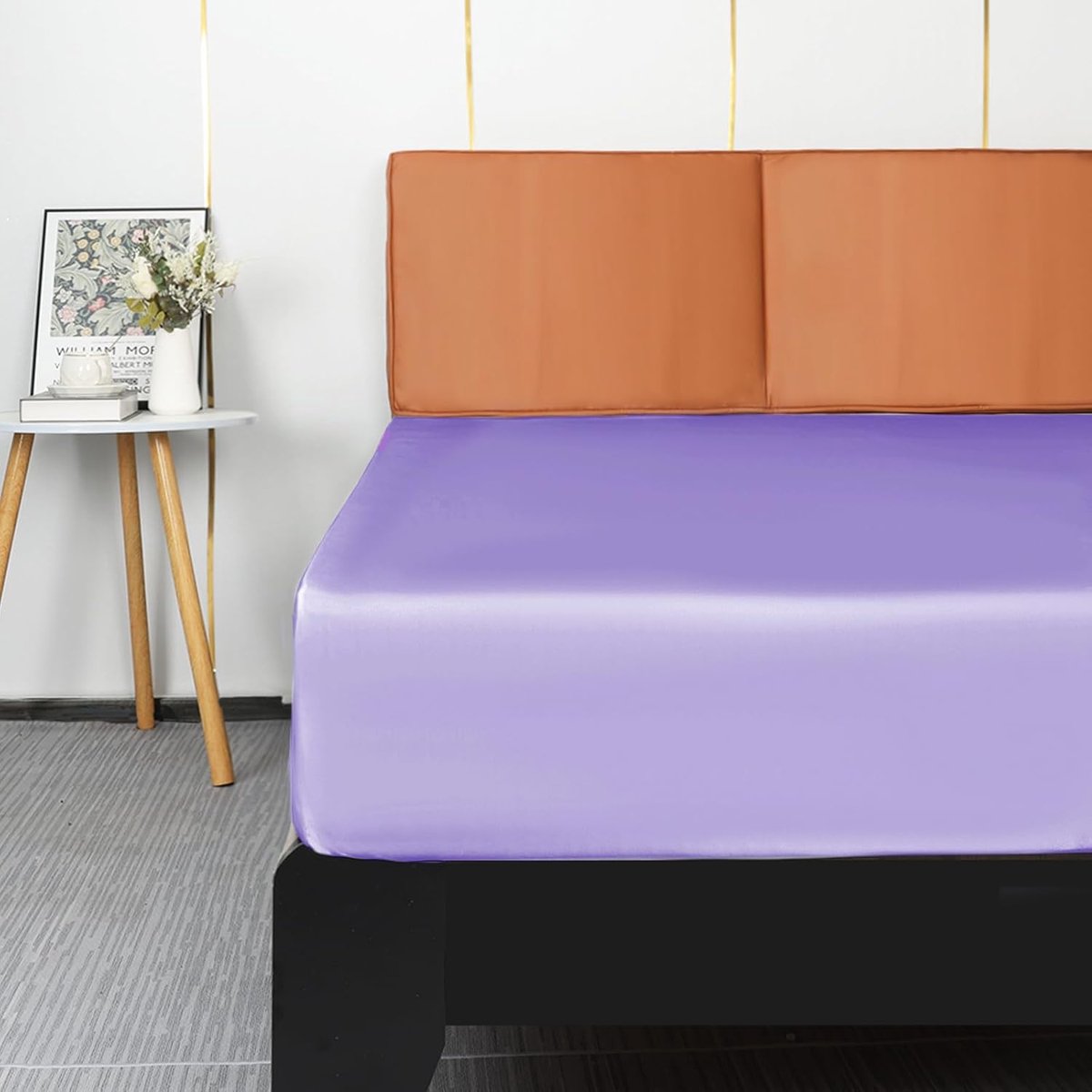 Satijnen Hoeslaken, Luxe Zijdezachte Polyester Beddengoed, Zacht Hoeslaken met Diepe Hoek, Matras Bedekking(Lichtpaars,180x200x36 cm)