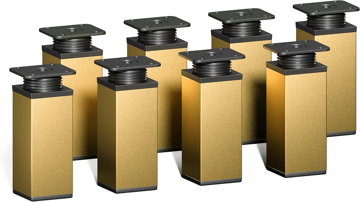 Poten, set van 8 stuks, in hoogte verstelbaar, goud, H 100 mm, vierkant profiel, model MFV1, voor kasten en meubels