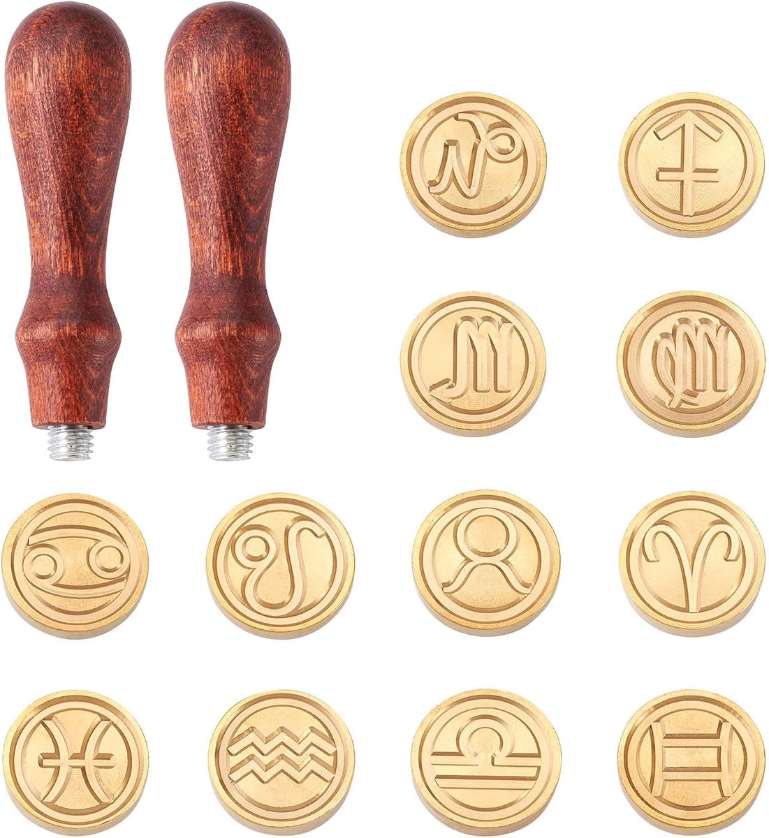 14 stks 12 sterrenbeelden Wax Seal stempel dierenriem tekenen stempels met Retro houten handvat voor trouwkaarten Scrapbook envelop decoratie Gift verpakking 25mm