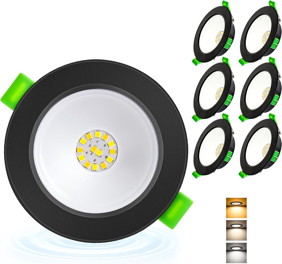 Inbouwspot 230V, 5W 650LM LED Spots Ultraplat, Inbouwlampen Warmwit Neutraal Wit Koudwit, IP44 Plafondspots Voor Badkamer Woonkamer, Plafondlamp Gatmaat 68-80mm, Zwart Set Van 6