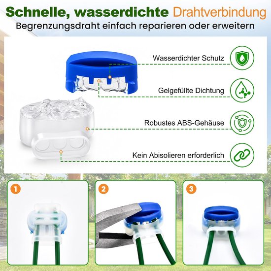 150M Omtrekkabelset voor Robotmaaier met 100 Haringen - Compatibel met Gardena, Bosch, Husqvarna, Worx, Honda enz, Inclusief 20 Kabelconnectoren & Handschoenen — afbeelding 2