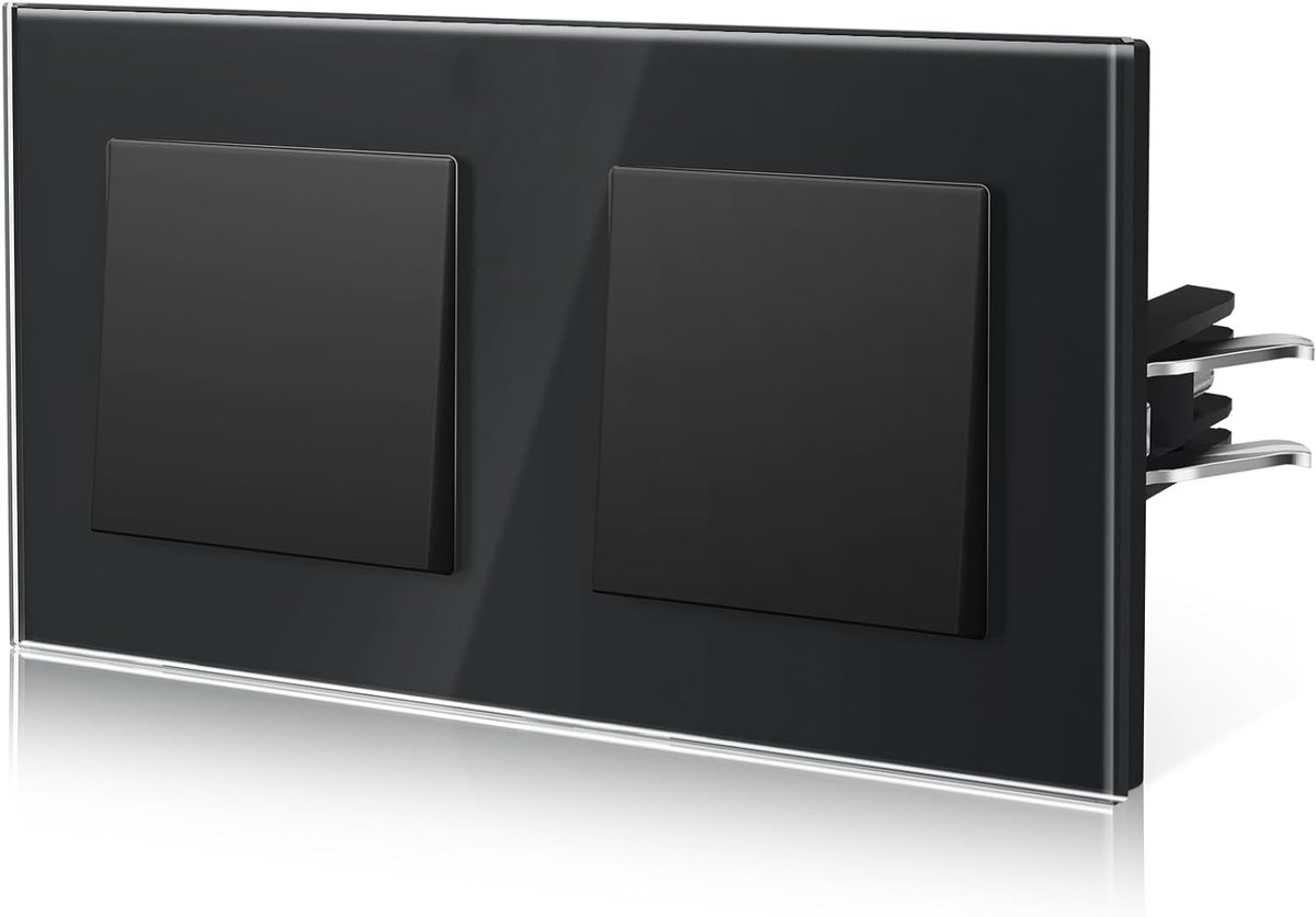 Lichtschakelaar van glas, inbouwschakelaar met klemmen, Eenvoudig aansluiten met snelclip-technologie, 1 Gang 1 Way-157mm, Zwart