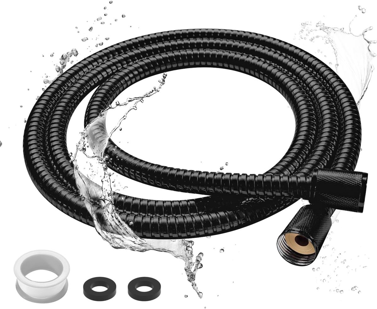 Doucheslang, doucheslang, 1,8 meter, roestvrijstalen doucheslang, G1/2 inch standaard schroefdraad, hogedrukbestendige douchebroek, anti-knik- en lekbescherming (zwart)