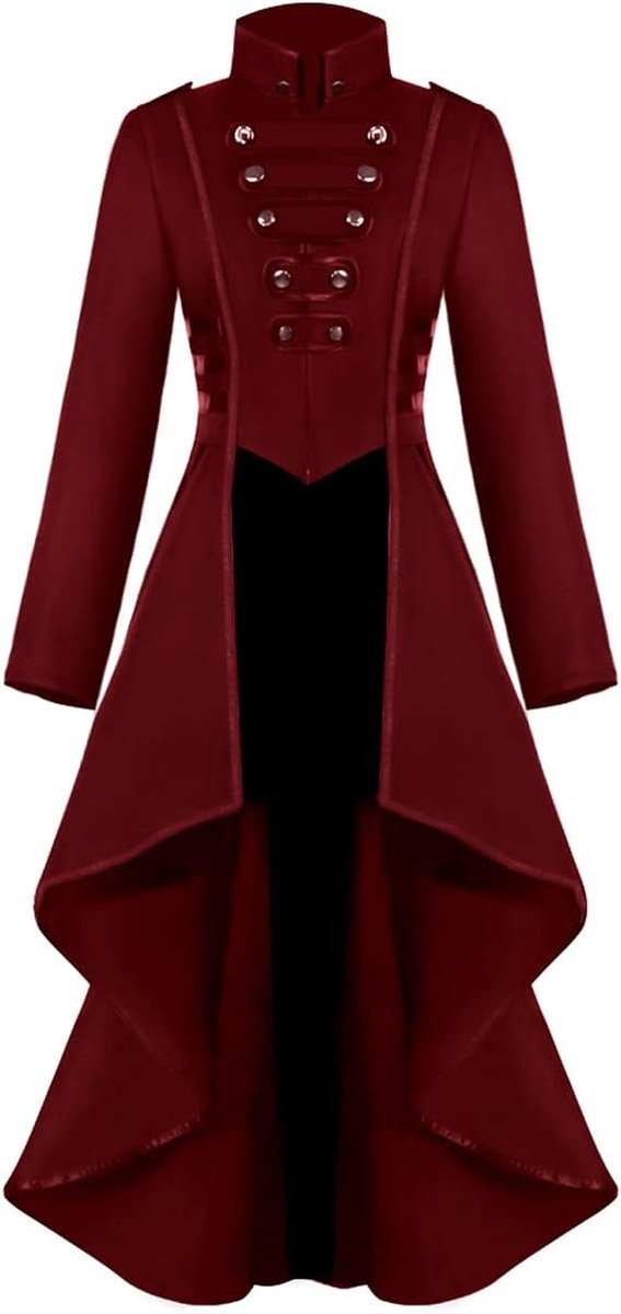 Steampunk vintage rokkostuum met onregelmatige zoom, gothic, kleding, Victoriaanse geklede, lange mantel, renaissance, middeleeuws, cosplay, uniform, halloweenkostuum voor vrouwen