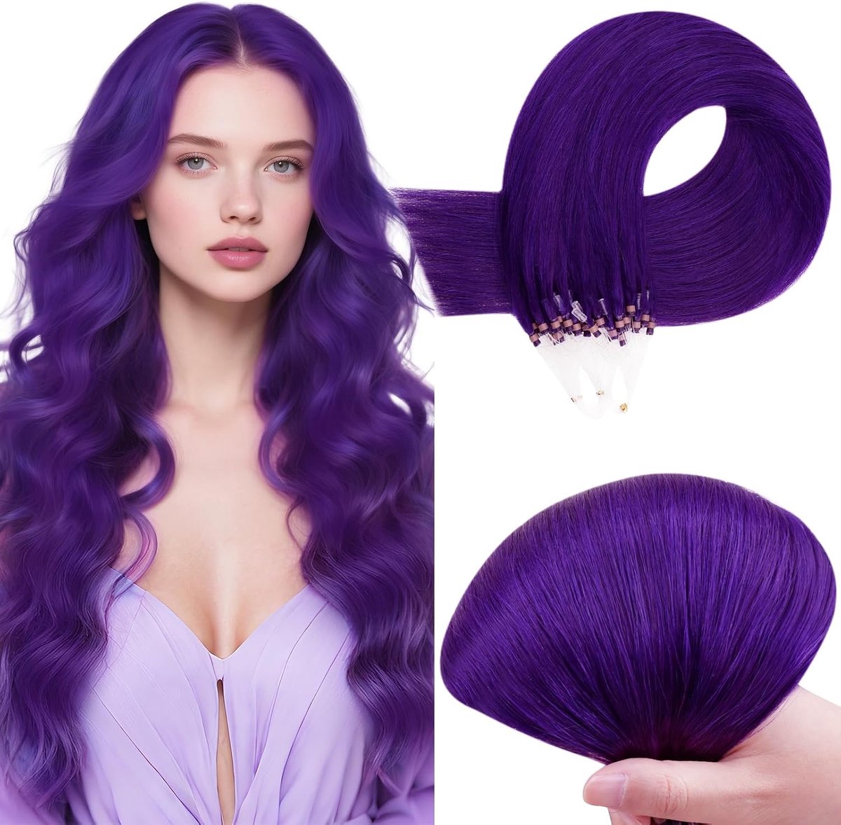 Microring Hair Extensions Human Hair Paars 35m 25s 25g #Purple