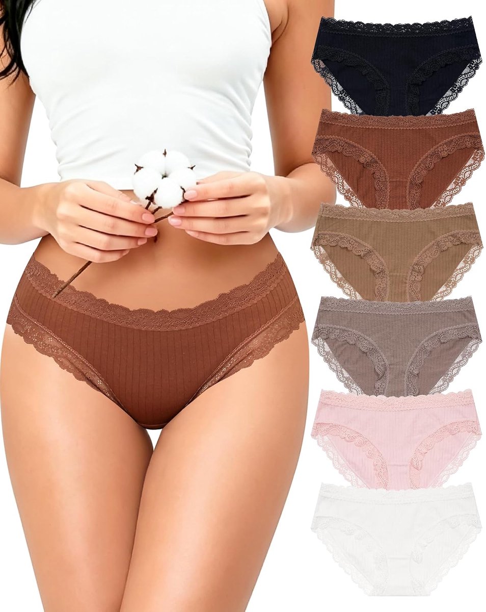 Onderbroeken voor dames, katoenen slips met kant, ondergoed, ademend, hipster, zacht katoen, 6 stuks
