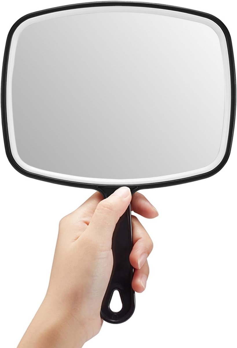 Handspiegel, zwarte handspiegel met greep, vierkant, L (3 stuks)