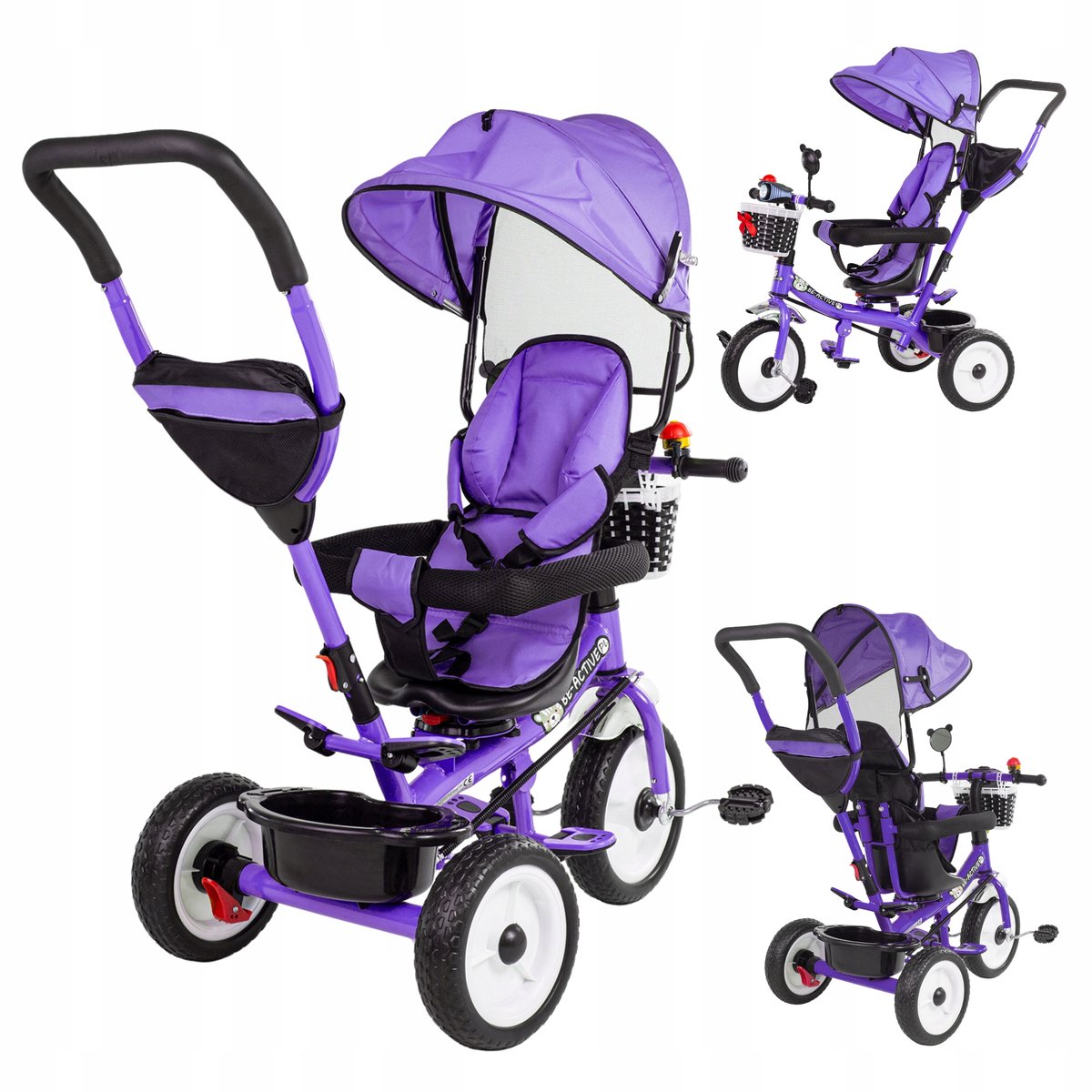 3-in-1 kinderdriewieler met duwstang en draaizadel