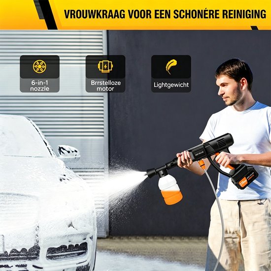 Elektrische Hogedrukreiniger, 6-in-1 Verstelbaar Mondstuk en Slang Can 5M met 1 Accu — afbeelding 4