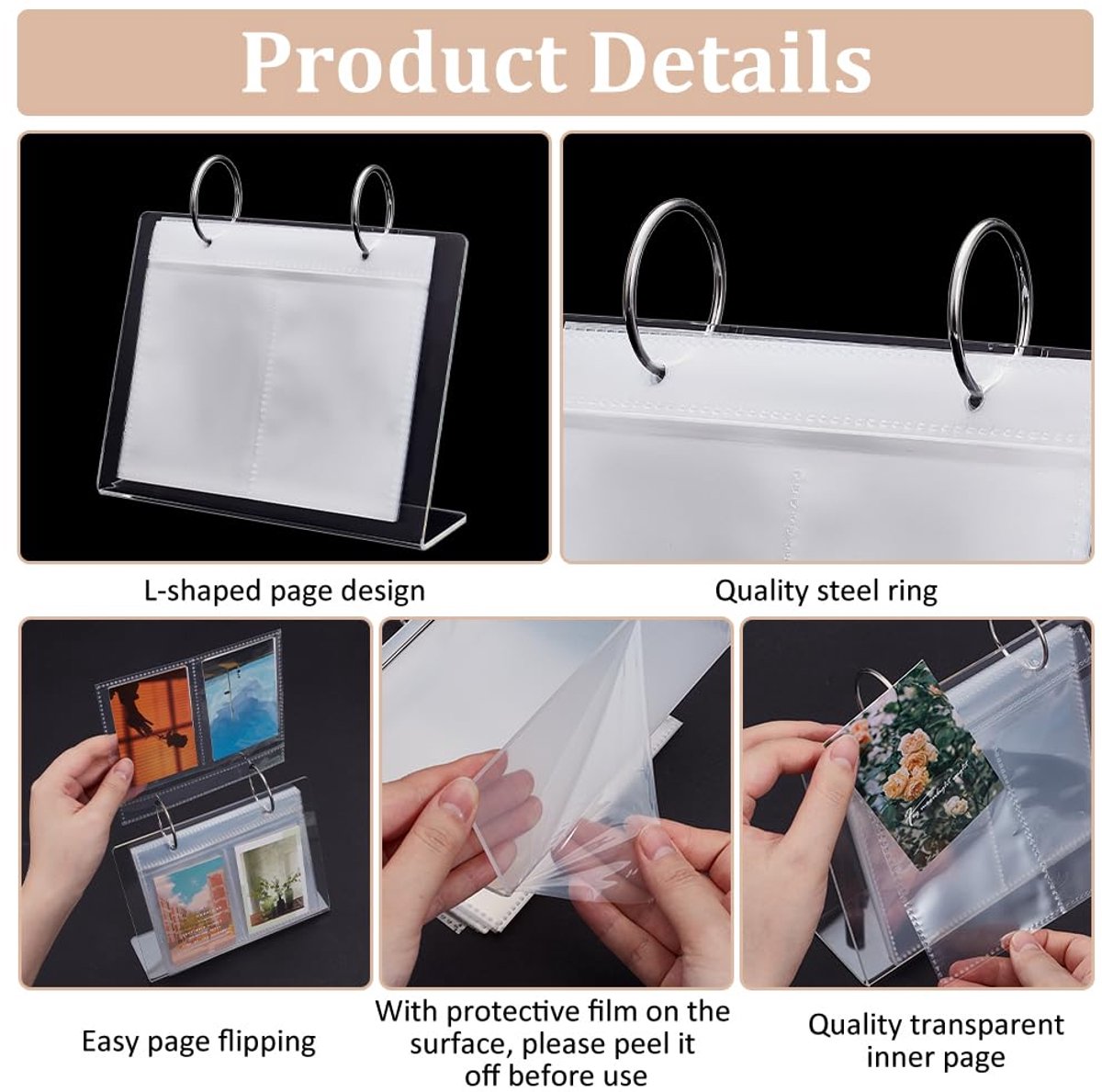 LISM-Twee kleine fotoalbums van acryl van 10 cm Geschikt voor op het bureau, met 68 vakjes Geschikt voor het bewaren van foto's, kaarten en kleine aandenkens, perfect Geschikt voor thuis en op kantoor.