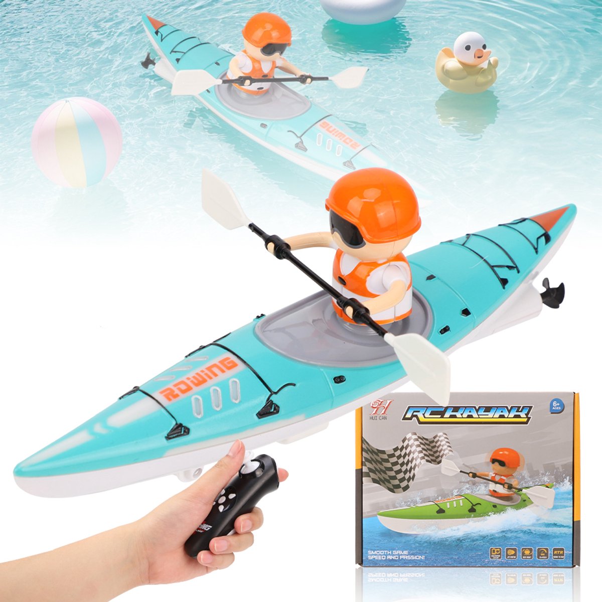 RC Kajak Boot - Afstandsbediening Kinderboot - Water Speelgoed - 2,4 GHz - LED - 2 Modi - Inclusief Batterijen & Propellers - Realistische Roeibeweging - Voor Kinderen en Volwassenen - Groen