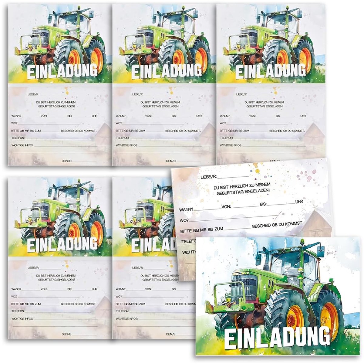 SolidKeus - Tractor Verjaardagsuitnodigingen voor Kinderen, 12 Stuks