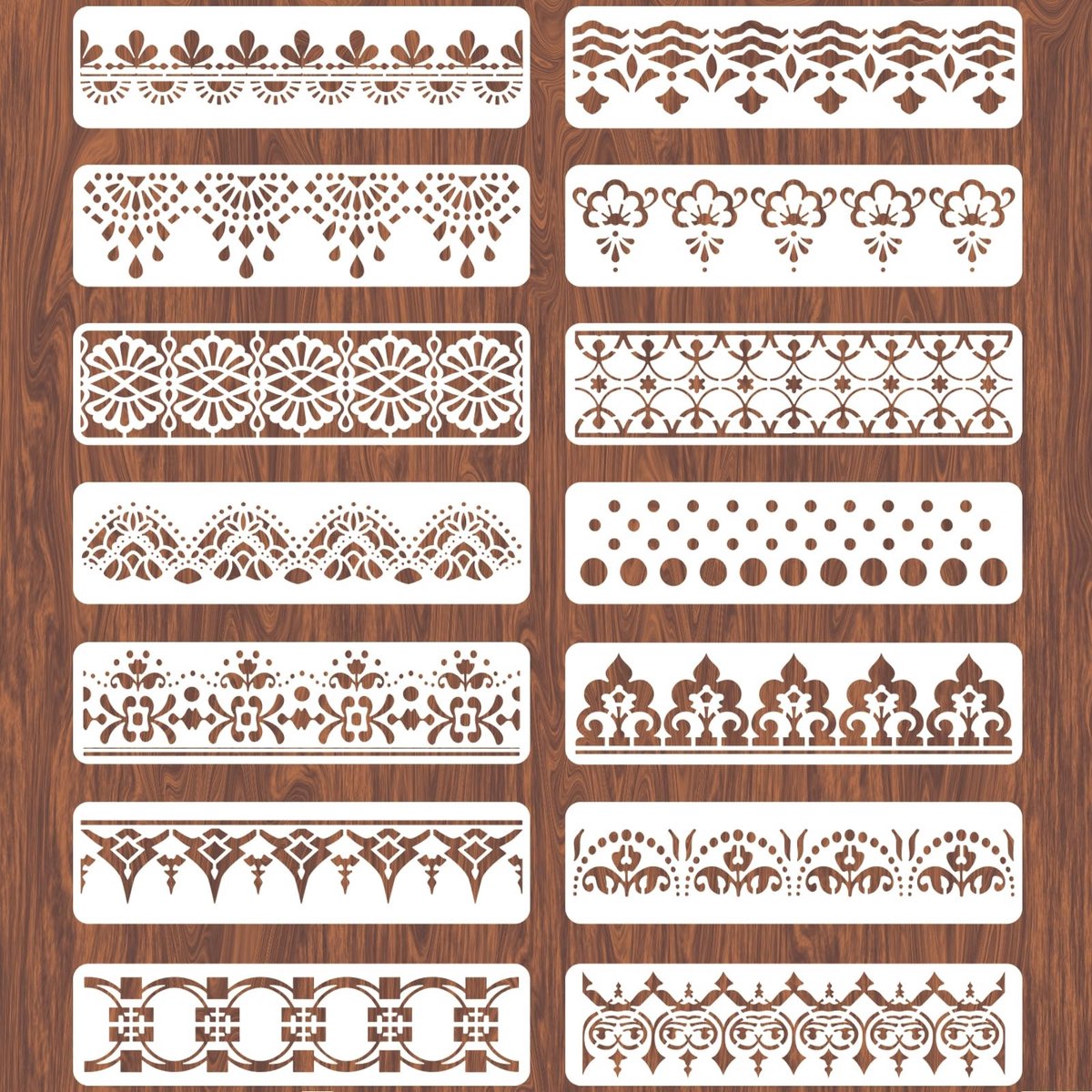 SolidKeus - Set van 14 Herbruikbare Muursjablonen met Bloemen 30 x 8 cm