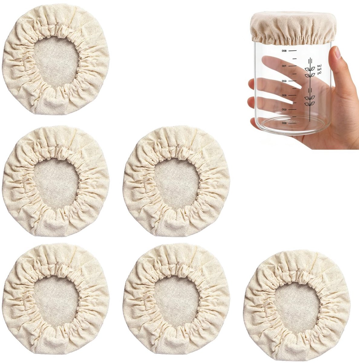 SolidKeus - Set van 6 Ademend Stofdeksels voor Sauerteig Glazen