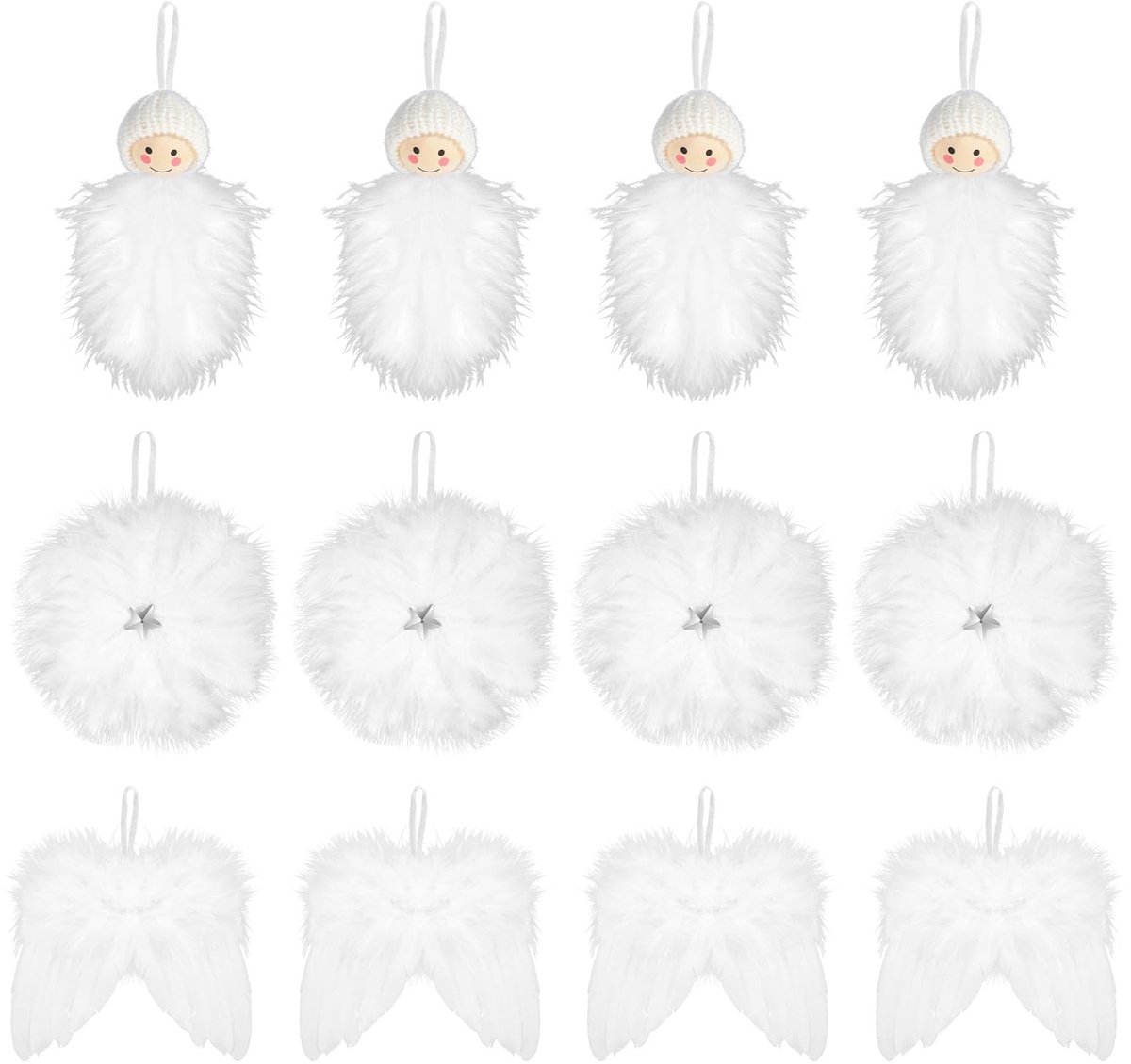 SolidKeus - Set van 12 Witte Veren voor Kerstdecoratie